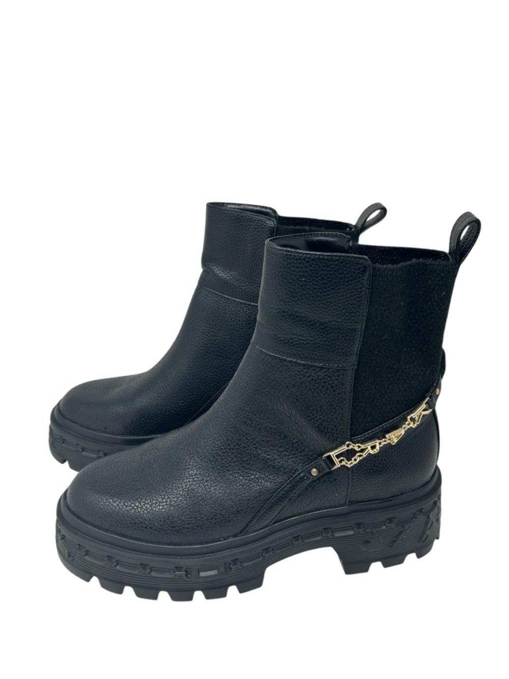 Karl Lagerfeld Paris Women's Laelith Lug Booties with Gold Chain Accent 8.5 - Picture 3 of 7